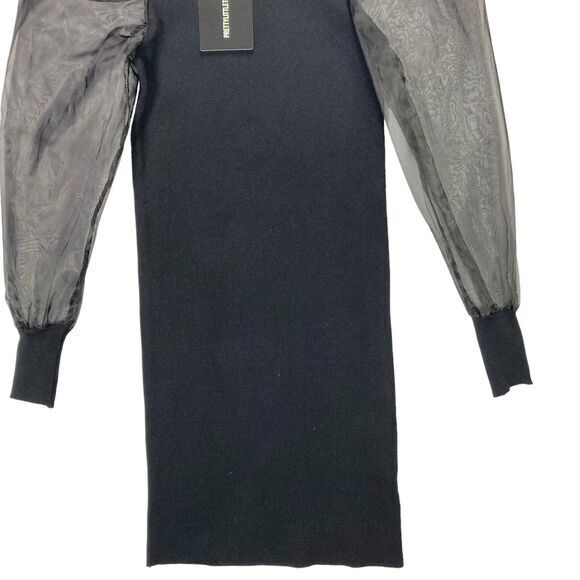 Pretty Little Thing Mini Dress Women Sz M/L Black Sheer Puff Sleeve Elegant Chic - Picture 5 of 16